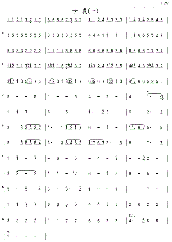 《卡农》的数字钢琴简谱？