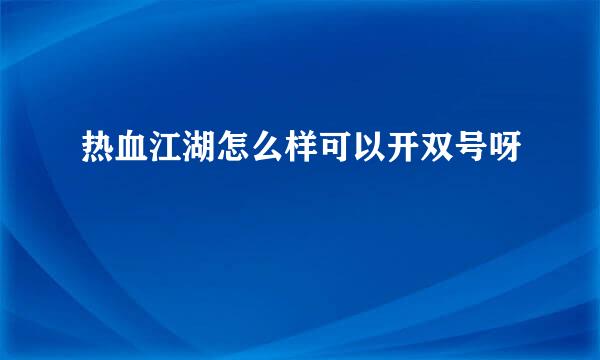 热血江湖怎么样可以开双号呀