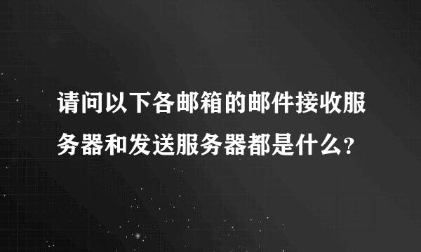 请问以下各邮箱的邮件接收服务器和发送服务器都是什么？