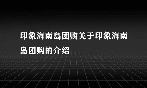 印象海南岛团购关于印象海南岛团购的介绍