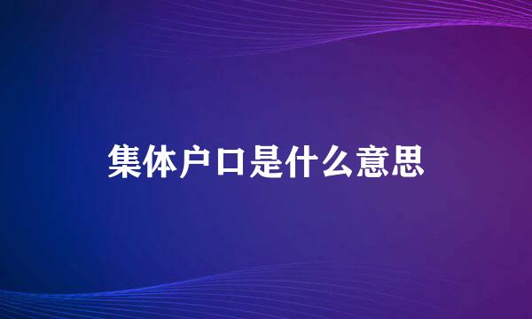 集体户口是什么意思