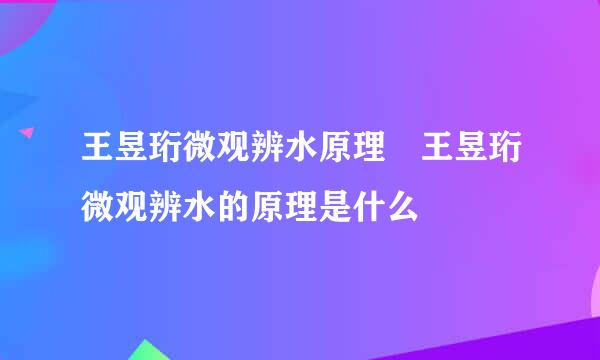 王昱珩微观辨水原理 王昱珩微观辨水的原理是什么