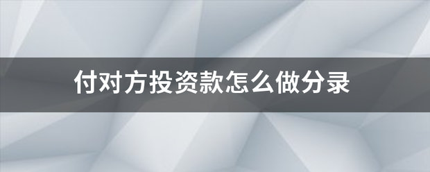 付对方投资款怎么做分录