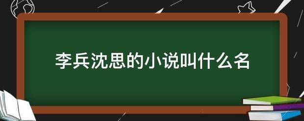 李兵沈思来自的小说叫什么名