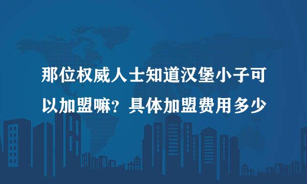 那位权威人士知道汉堡小子可以加盟嘛？具体加盟费用多少