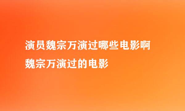 演员魏宗万演过哪些电影啊 魏宗万演过的电影