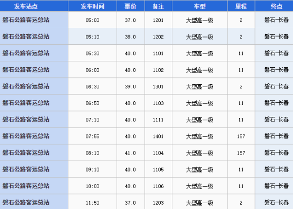 磐石到长春的客车时刻表查询