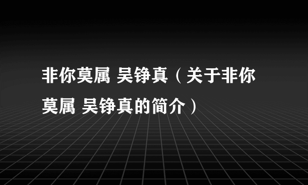 非你莫属 吴铮真（关于非你莫属 吴铮真的简介）