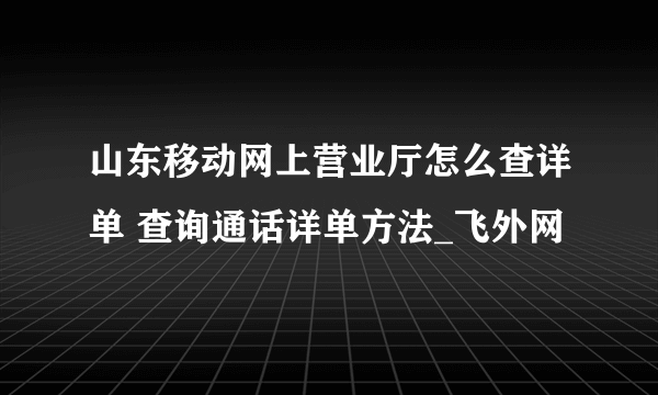 山东移动网上营业厅怎么查详单 查询通话详单方法_飞外网