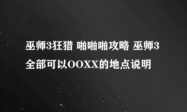 巫师3狂猎 啪啪啪攻略 巫师3全部可以OOXX的地点说明