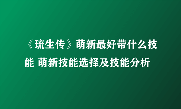 《琉生传》萌新最好带什么技能 萌新技能选择及技能分析