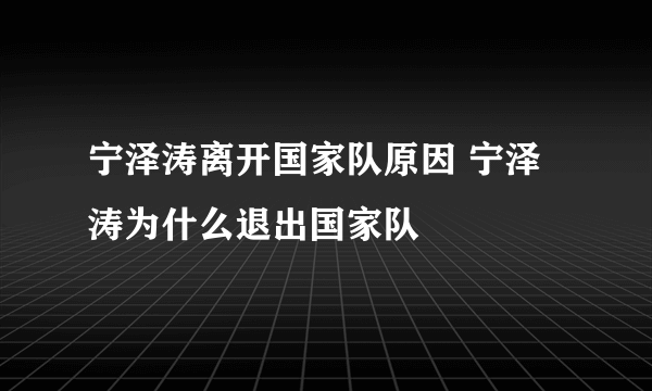 宁泽涛离开国家队原因 宁泽涛为什么退出国家队