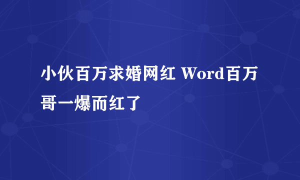 小伙百万求婚网红 Word百万哥一爆而红了