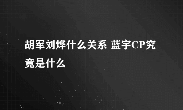 胡军刘烨什么关系 蓝宇CP究竟是什么