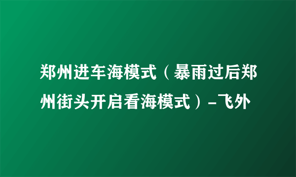 郑州进车海模式（暴雨过后郑州街头开启看海模式）-飞外