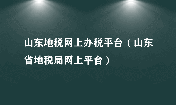 山东地税网上办税平台（山东省地税局网上平台）