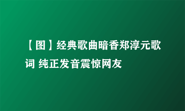 【图】经典歌曲暗香郑淳元歌词 纯正发音震惊网友