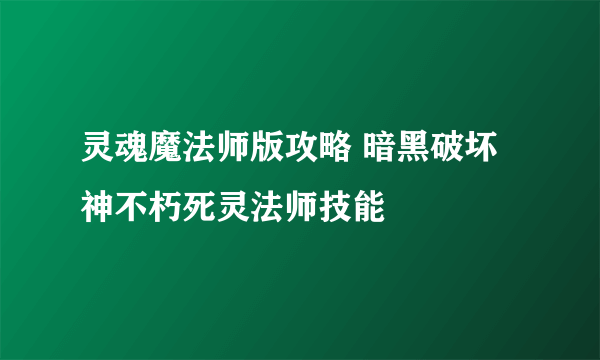 灵魂魔法师版攻略 暗黑破坏神不朽死灵法师技能