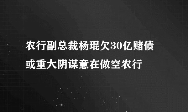 农行副总裁杨琨欠30亿赌债 或重大阴谋意在做空农行