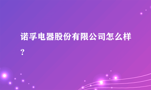 诺孚电器股份有限公司怎么样？