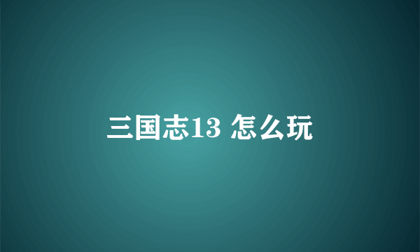 三国志13 怎么玩