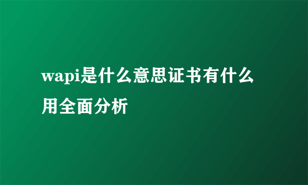 wapi是什么意思证书有什么用全面分析