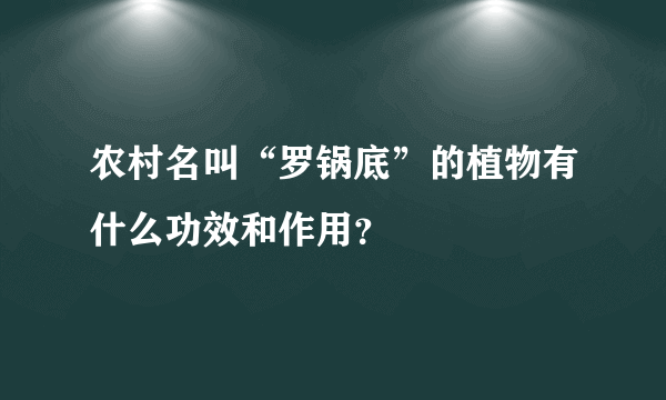 农村名叫“罗锅底”的植物有什么功效和作用？