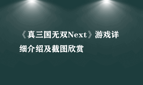 《真三国无双Next》游戏详细介绍及截图欣赏