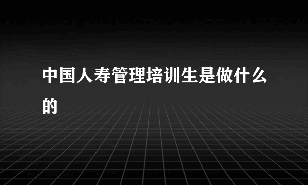 中国人寿管理培训生是做什么的