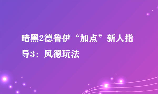 暗黑2德鲁伊“加点”新人指导3：风德玩法