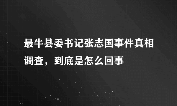 最牛县委书记张志国事件真相调查，到底是怎么回事