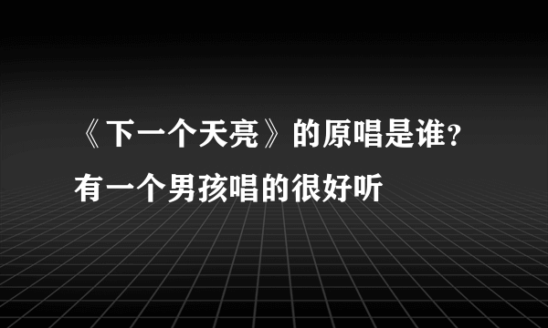 《下一个天亮》的原唱是谁？有一个男孩唱的很好听